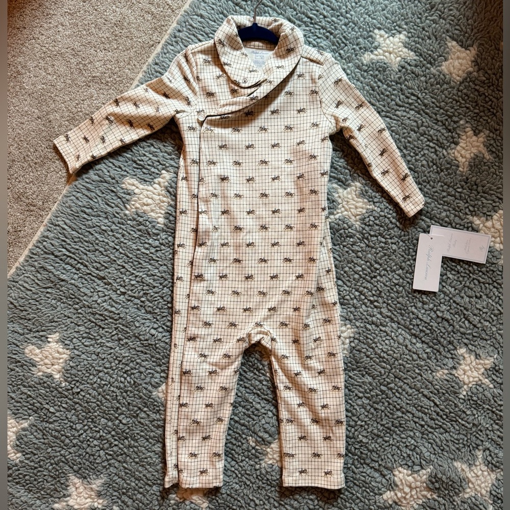 Polo by Ralph Lauren - Baby Boy Interlock Cotton Coverall Cream Multi, 18 Months
